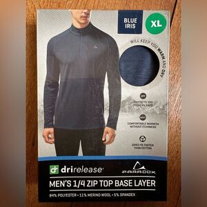 Paradox 1/4 Zip Top Poly-Merino Blend Base Layer Man Undershirt Long Sleeve Warm